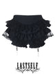 Black ruffled doll skirt with lace trim and multiple tiered ruffles