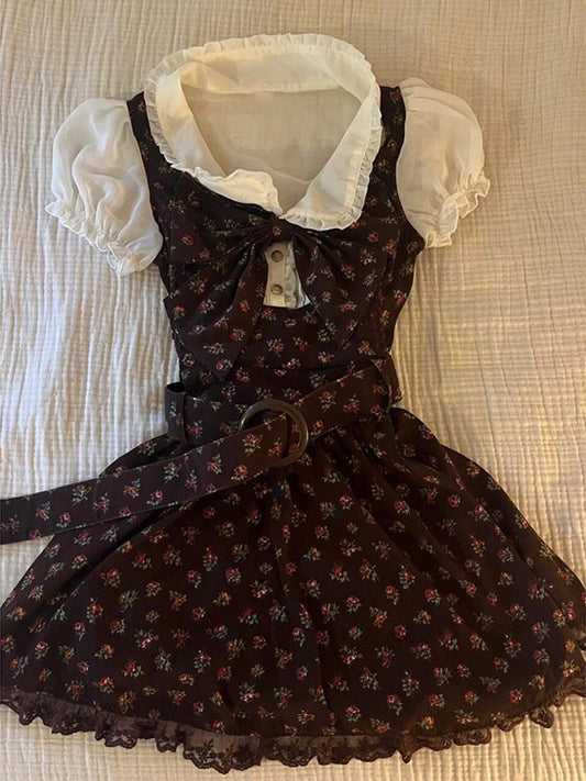 Floral Doll Collar Fake Two-Piece Dress