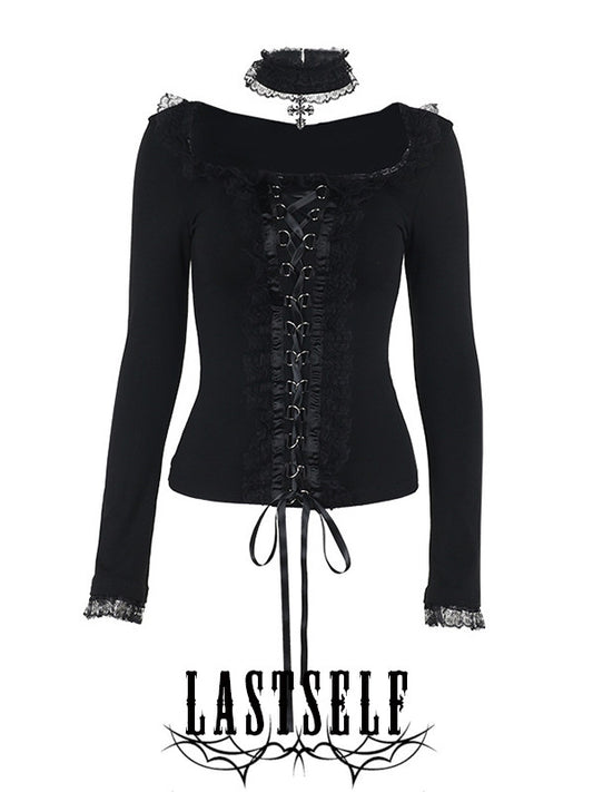 Dark Lori Lace Square Neck Choker Long Sleeve Gothic Top