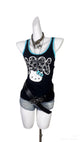 Hello Kitty print camisole tank top, black with turquoise trim and bow graphic