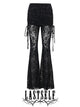 Black mesh flocked culottes with ruched yoke and dangling side tassels