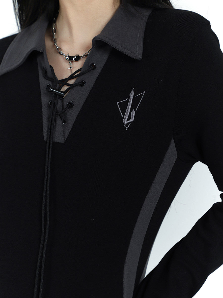 Black Long Sleeve Polo Maxi Dress