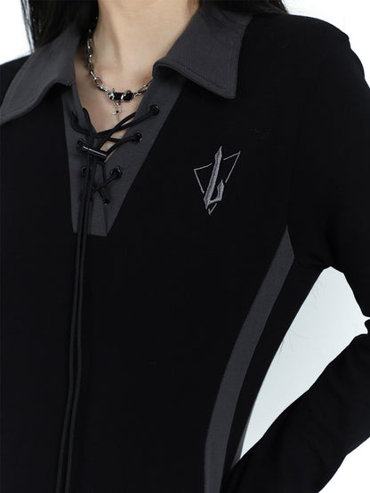 Black Long Sleeve Polo Maxi Dress