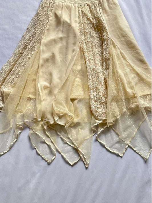 Yellow Irregular Lace Patchwork Fairy Skirt