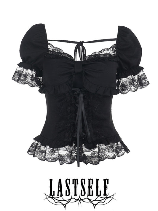 Princess Wraith Lace-Up Square Neck Waist-Cinching Top