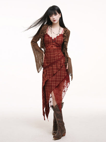 Brown sheer cardigan with layered drape sleeves and open front